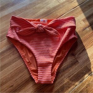 $155 Jonathan Simkhai Elle Seersucker High Waist Bikini Bottom Size Small Red Or